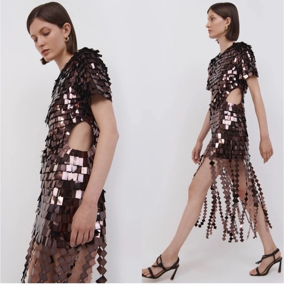 Jonathan Simkhai The Jillian Sequin Midi Dress in Chocolate Brown - Picture 4 of 13
